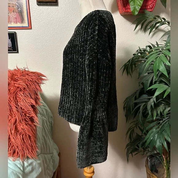 Express Size S Black Crew Neck Sweater with Bell Sleeves - Picture 6 of 14